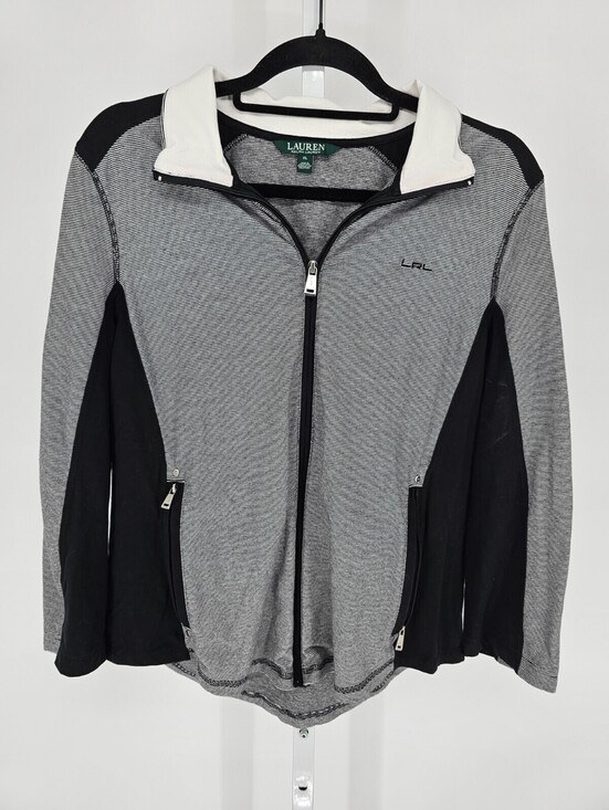 Lauren Ralph Lauren Jackets & Blazers - Lauren Ralph Lauren Womens Sz XL Black and White Striped Athletic Jacket Zip Up